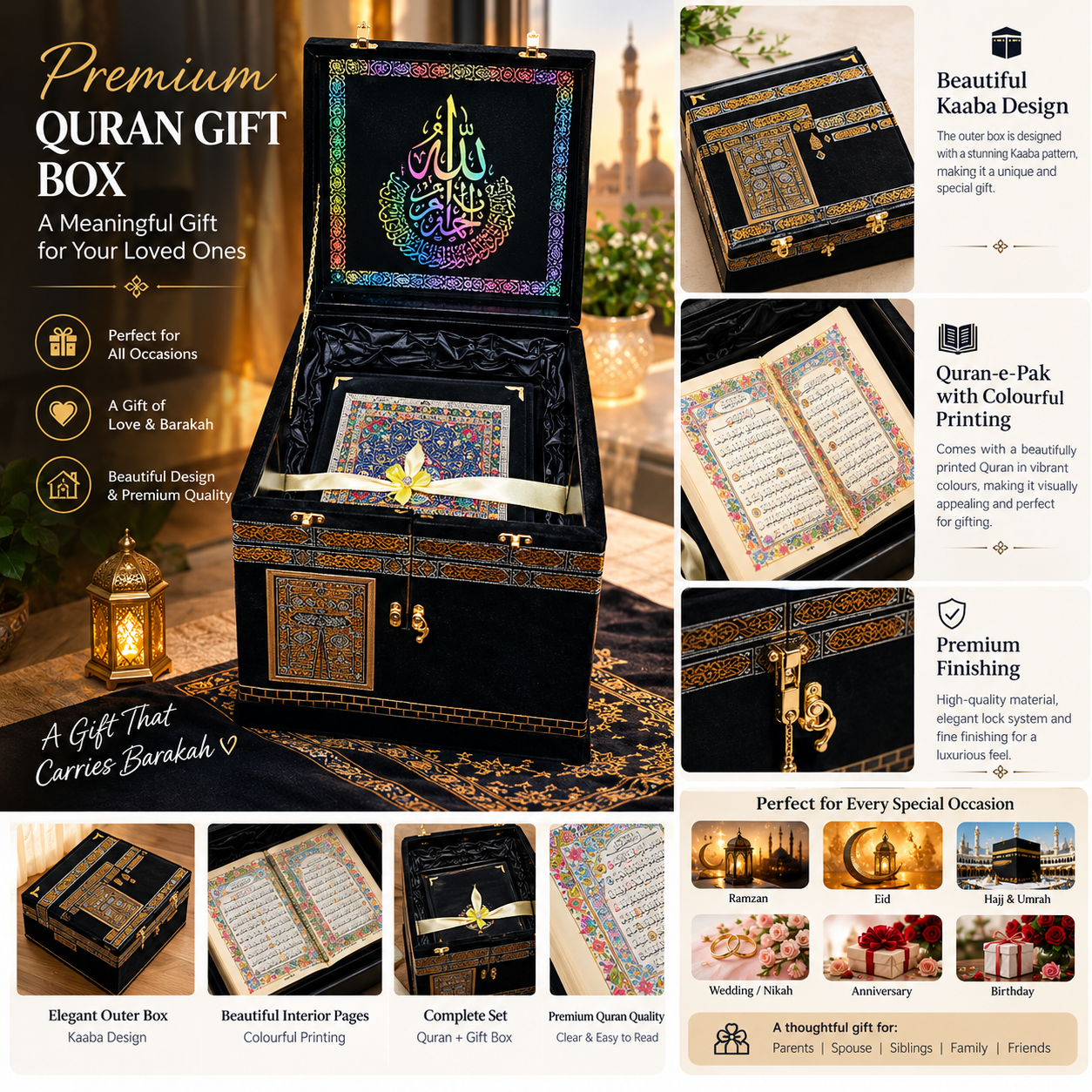 Premium Quran Gift Box | Colourful Quran with Khana Kaaba Design